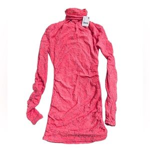 NWT Free People Mini Dress Hot Pink Floral Mock Neck Long Sleeve Convertible